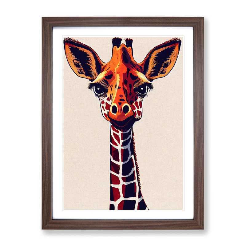 Animated Giraffe - Single Picture Frame Print, 34cm H x 25cm W x 2cm D, Walnut