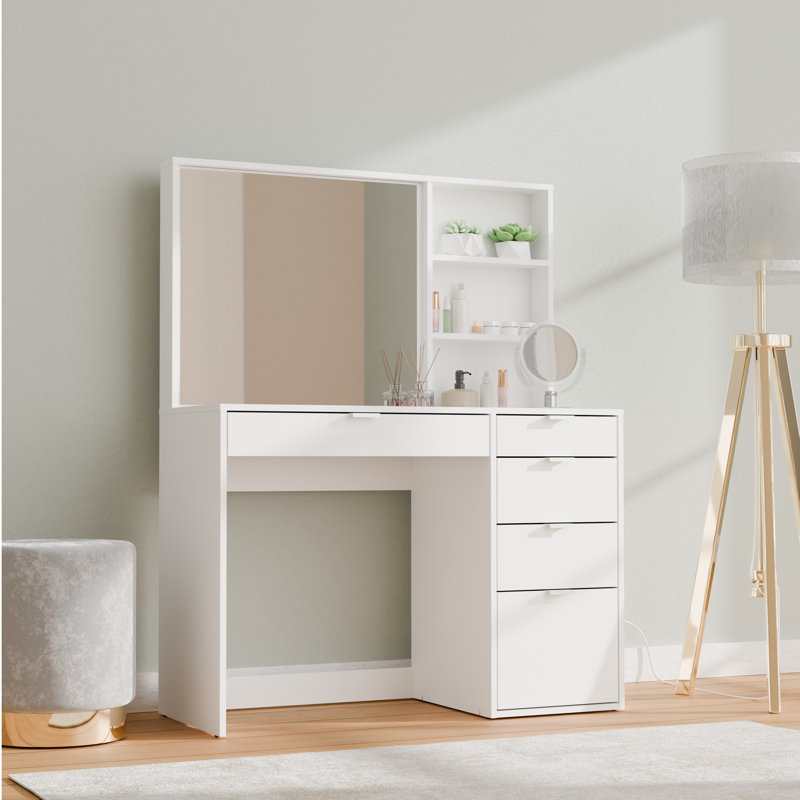 Jewel Modern Vanity Table with Mirror and Drawers, 53.5"W Makeup Desk