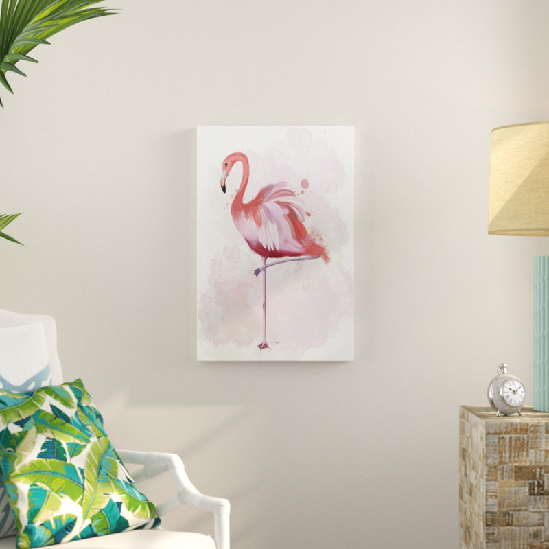 Fluffy Flamingo 4 by Fab Funky - Painting Print, 76cm H x 51cm W, Wrapped Canvas