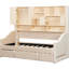 Lit de jour simple beige, rembourré avec lumières d'accoudoirs à DEL, armoires de rangement, lit gigogne escamotable, confortable pour accueillir des invités Lit de jour de taille beige, douces nuits douillettes-990926508