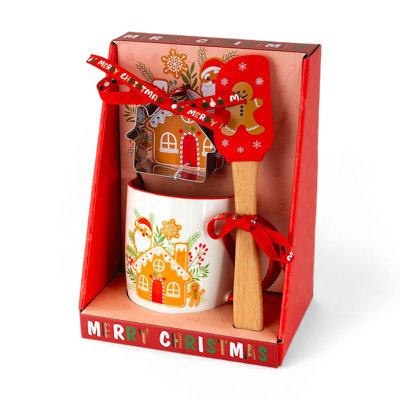 Grande tasse en porcelaine Gingerbread House avec emporte-pièce et spatule dans une boîte cadeau