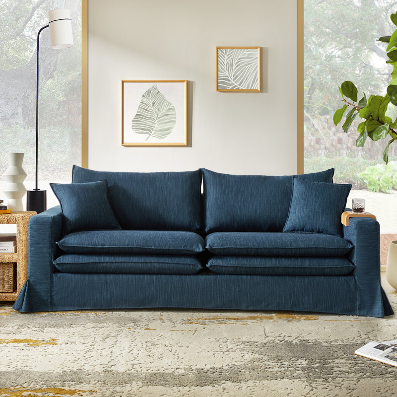 Canapé rembourré avec porte-gobelet en bois massif 87 po Wimberly, Bleu marine