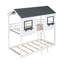 Lit superposé simple au-dessus d'un lit simple en bois avec toit, fenêtre, garde-corps et échelle-10517913