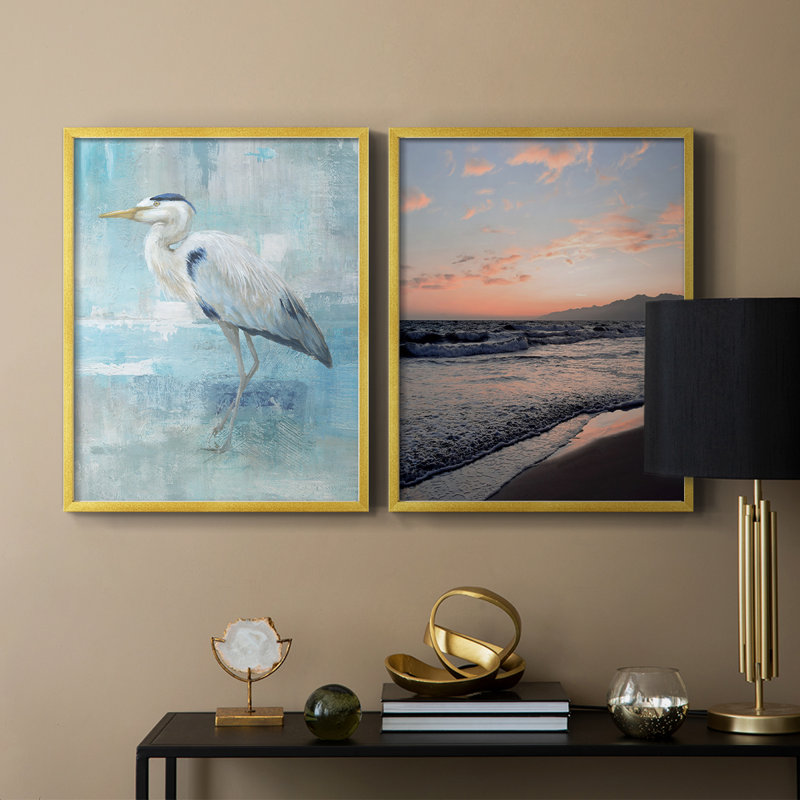 Blue Heron II - reproduction encadrée de qualité supérieure - prête à être accrochée - aucun clou requis - aucun clou requis