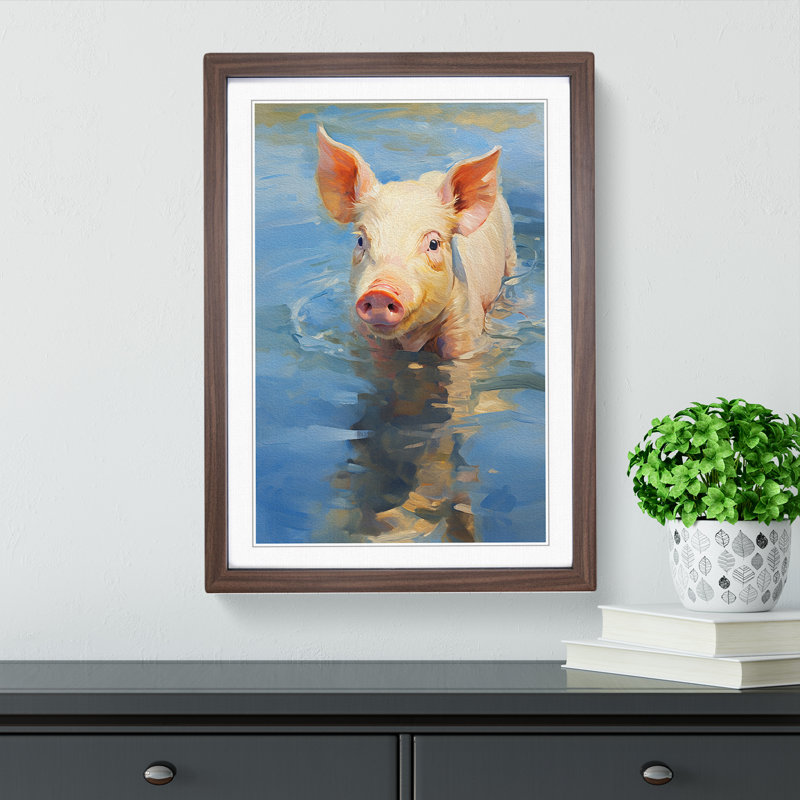 XYZ-FRM-V1223-5138 Pig Impressionism No.2 - Single Picture Frame Print on Wood, Walnut, 34cm H x 25cm W x 2cm D