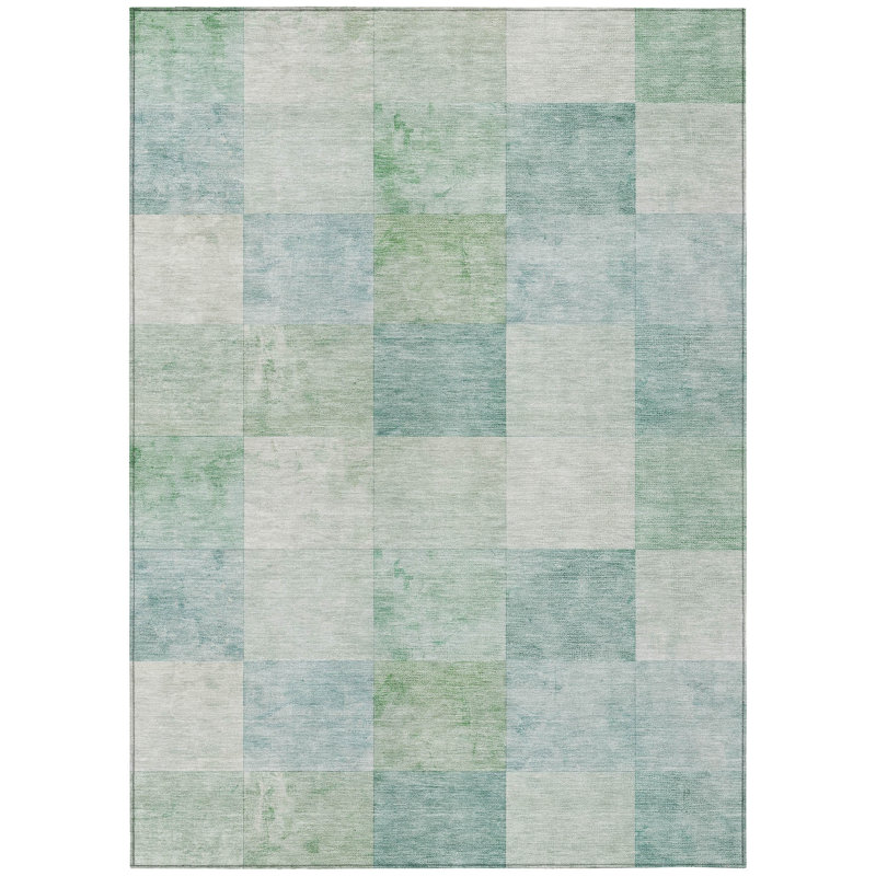 Tapis d'intérieur lavable à motif géométrique bleu 3 pi x 5 pi