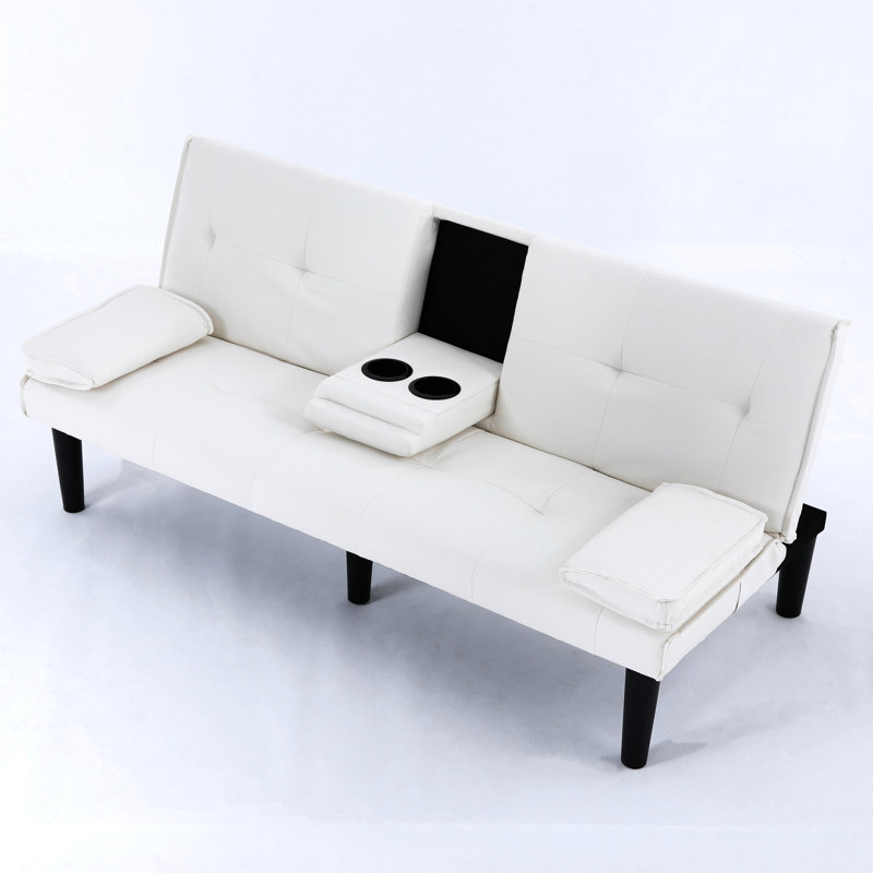 Lit blanc de 67 pouces avec transformation en un clic et rembourrage en éponge pour un porte-gobelet confortable, plusieurs espaces appropriés
