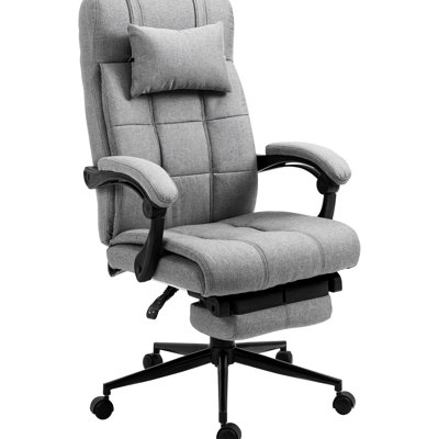 High Back Chair - Adjustable Height Office In Grey, Linen-Feel Fabric, Retractable Footrest, , Padded Armrest Swivel Grey. Wrapped With Equipped And For Comfort Support