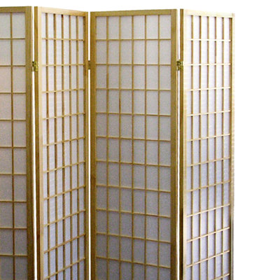 Paravent 70 po 4 pièces de style japonais en bois naturel. Définissez la zone privée. 4 panneaux de papier. Se plie facilement pour le rangement. Multicolore. Paravent H 70 po x l 10 po x P 17 po, finition bois. Espace d'intimité.