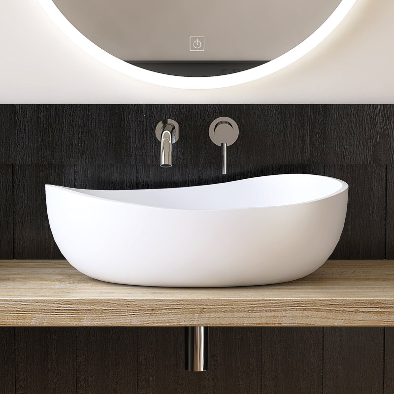 Chloe 24'' Wavy Bathroom Vessel Sink Solid Surface Vessel Sink