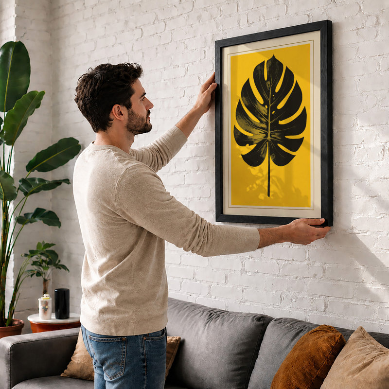 Monstera In Gold Botanical - Print, Black, A3 - 42.0 x 29.7 cm