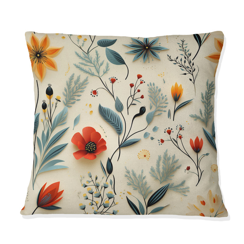 Coussin décoratif vert et jaune rétro Bouquet Revival - éclectique, H 18 po x l 18 po