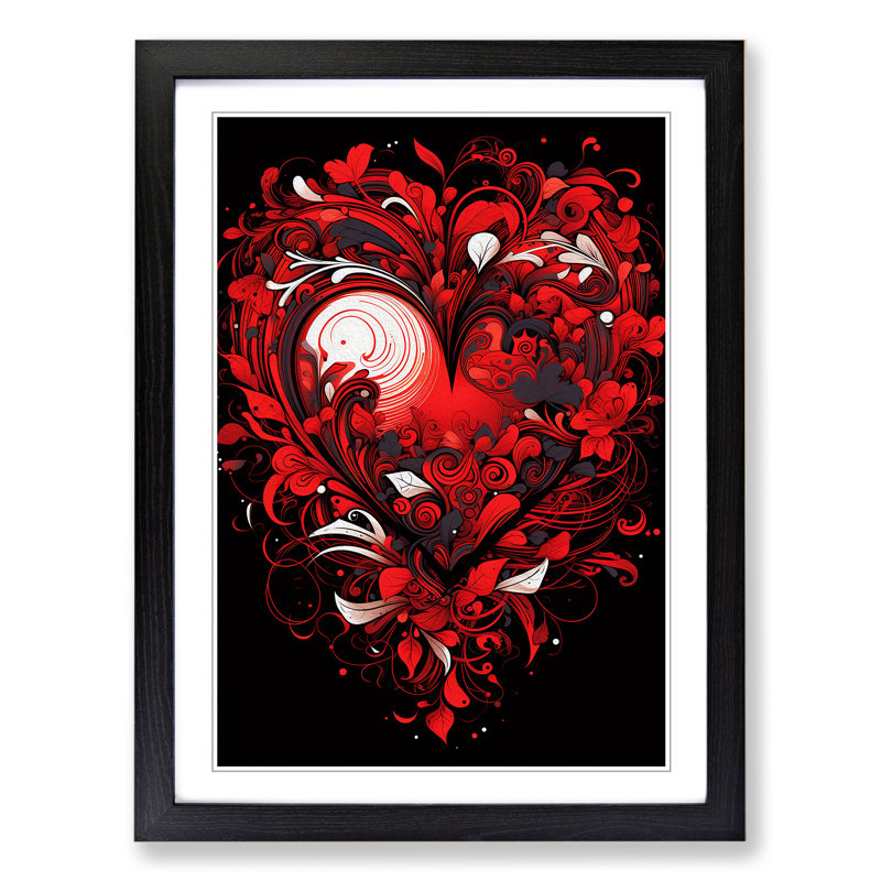 Love Heart Line - Framed Print, Black, 34cm H x 25cm W x 2cm D