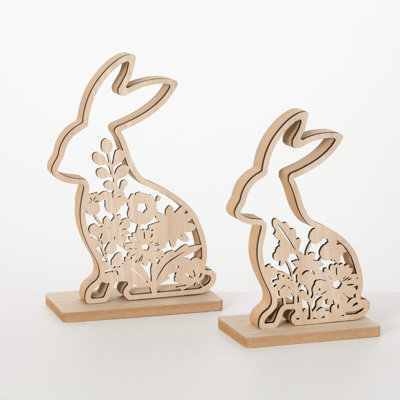 Laser Cut Botanical Bunnies Set of 2, 10.5"H & 12.25"H; Brown