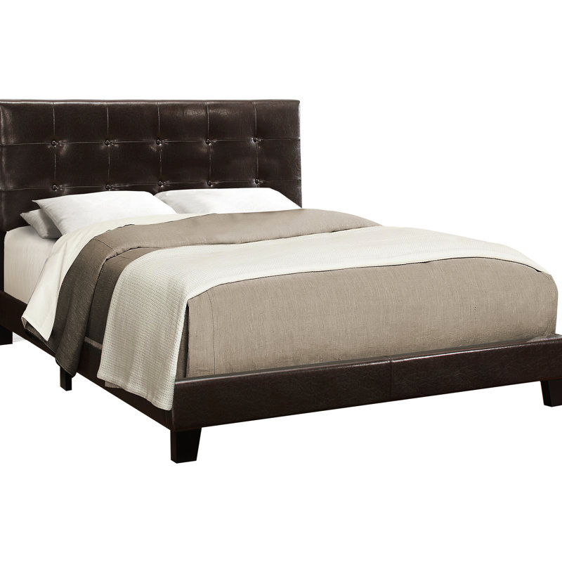 Lit plateforme tapissier brun pour une bonne nuit de sommeil avec un capitonnage élégant en similicuir