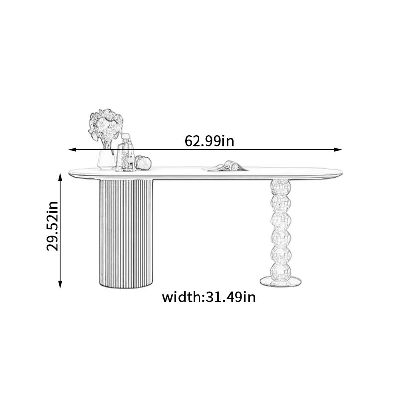 Table de salle à manger moderne, innovante et esthétique, H 29,52 po x L 62,99 po x l 31,49 po, Transparent/blanc