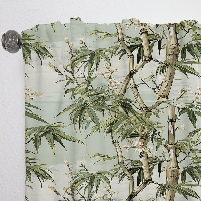 Bamboo Elegance Tropical Pattern - Floral Curtain - Velvet Room Darkening - 1 panel, 52" W x 63" L