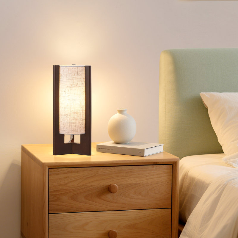 Petite lampe de chevet / table de chevet en bois massif 13,5 ", Noyer