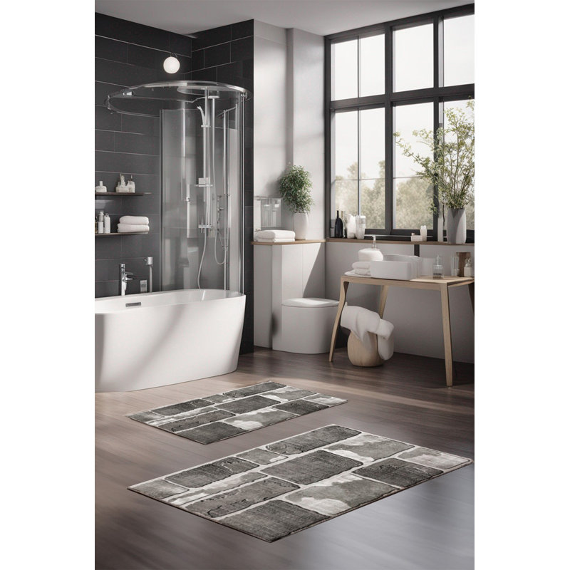 Ensemble de tapis de bain de luxe (2 pièces), 100% polyester, 16,0 x 23,6 pouces et 23,6 x 39,4 pouces | Conception antibactérienne antidérapante, hauteur de poils de 0,3 po | Lavable à la machine, durable et facile à nettoyer | Idéal pour la décoration de salle de bain