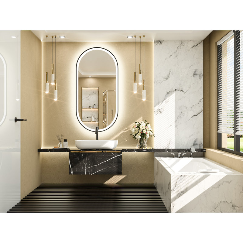 Chavira Oval Anti-Fog LED Vanity Mirror, Matte Black, 48" x 24"