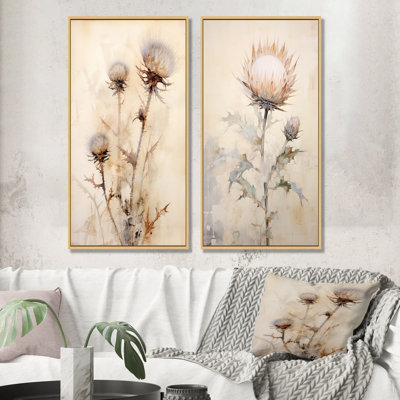 Muted Tone Beige Thistle Flower - Thistle Canvas Prints Set Of 2