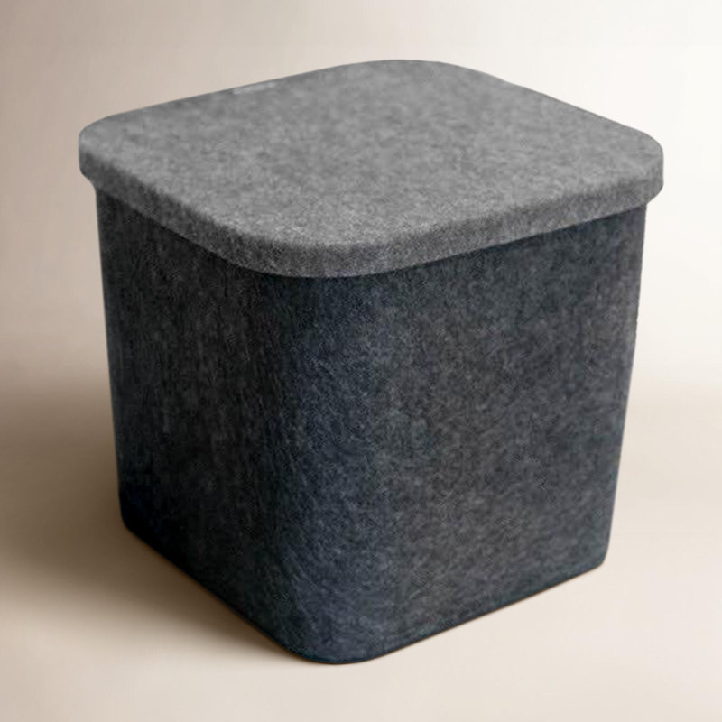 Sculpted Felt Storage Bin with Lid, Carbon