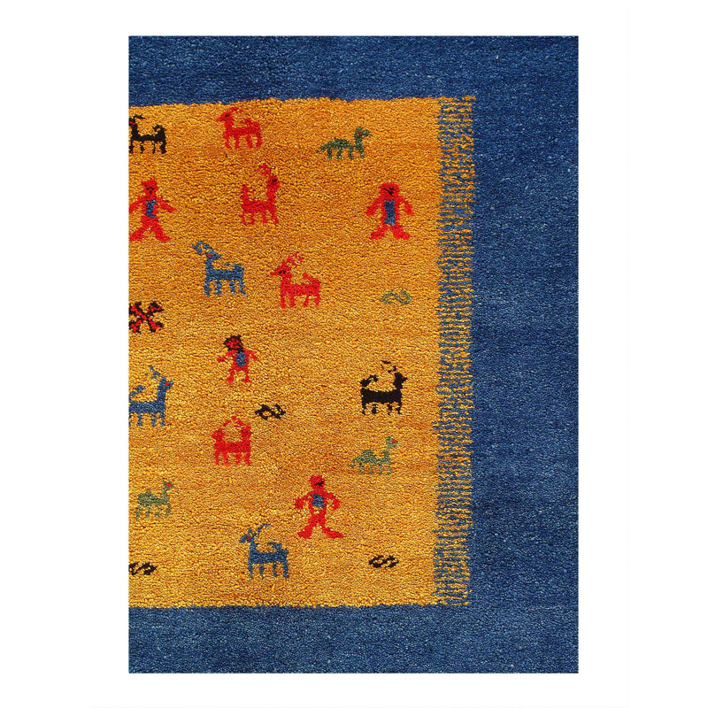 No Pattern and Not Solid Color Handmade Rectangle 6' x 9' Cotton/Wool Area Rug in Blue/Black/Gold/Red