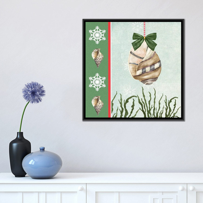 «Christmas Coastal IV», impression sur toile, H 18 po x l 18 po x P 1,5 po, Toile avec cadre noir, Pas de tapis