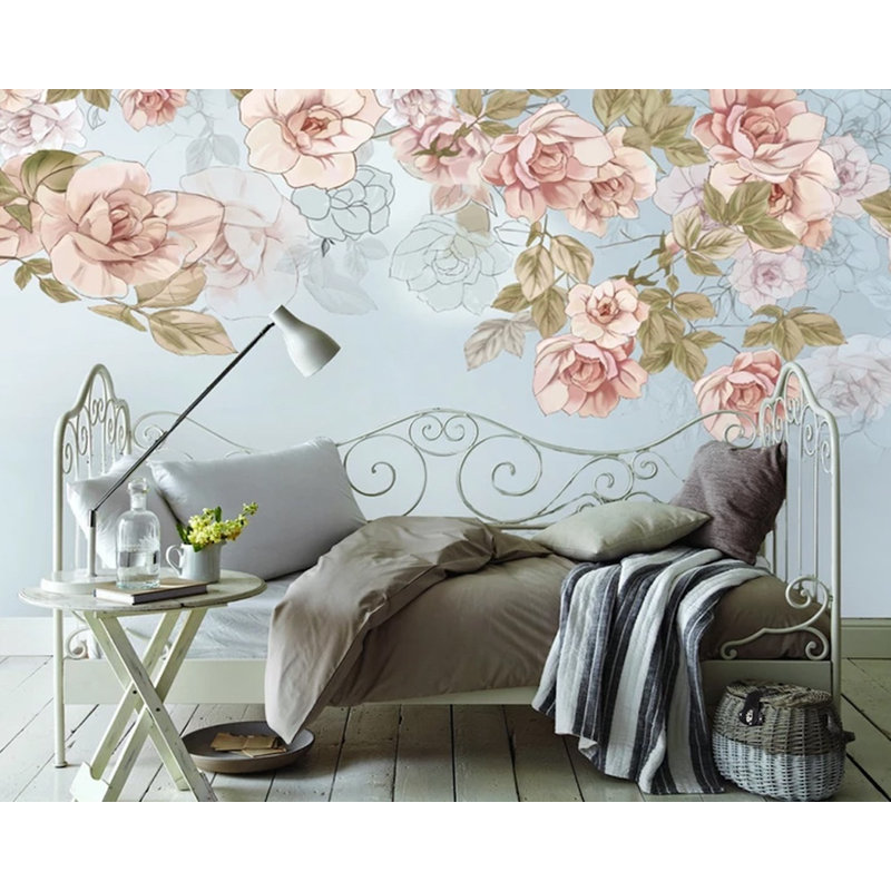 Papier peint à motif de fleurs roses Arnis, l 187 po x L 106 po