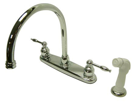 Robinet de cuisine à poignée double avec jet latéral Knight, Chrome poli