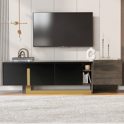 Meuble télé de luxe 66,7 po pour téléviseur de 70 po ou moins, meuble télé moderne avec pieds en métal, 1 tiroir, 2 armoires et tablettes réglables pour le salon