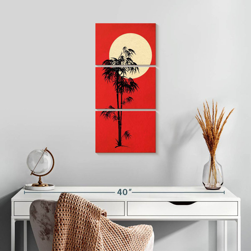 Pleine lune derrière le bambou, H 27 po x l 12 po
