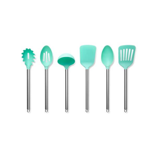 Cook with Color Silicone Cooking Utensils Set, 3 Piece Kitchen Utensils  with Wooden Handles, Yellow & Mint 