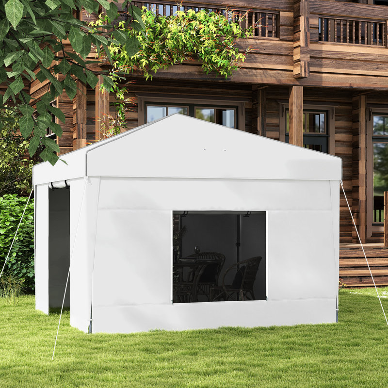 Auvent de 9,7 pi avec parois latérales - Portable pour les événements, la fête en plein air, les fenêtres à 2 mailles du vendeur, les bandes réfléchissantes, la housse de transport Uv30 +, blanc et foutre,