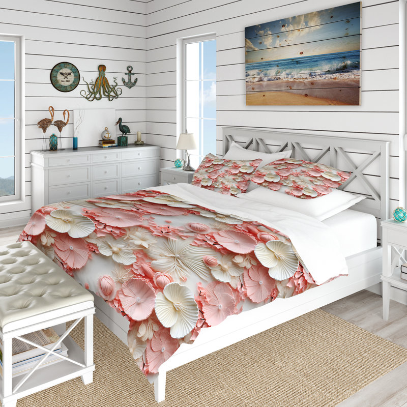 Ensemble de housse de couette Seashell Whispers, Housse de couette pour très grand lit et 2 très