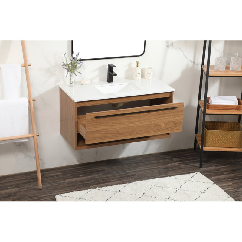Ensemble de meuble-lavabo simple mural 40 po Roman, Noyer brun