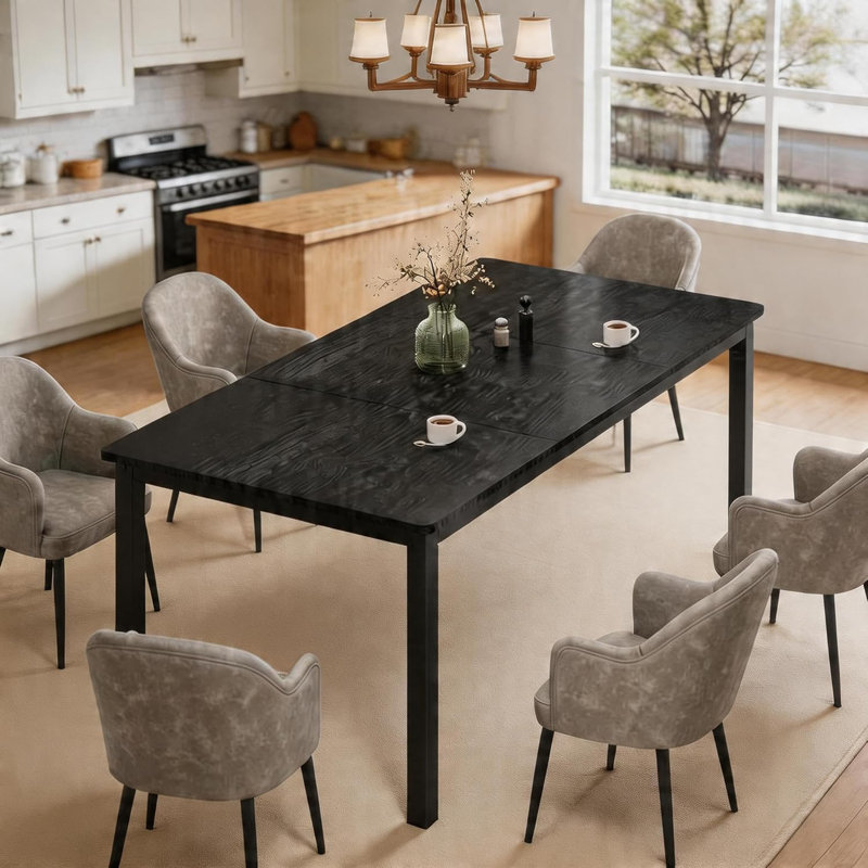 70.9/78 in Dining Table for 6-8, Farmhouse Wooden Kitchen Tables for Family, Rectangular Industrial Style Dining Room Table w/ Sturdy Metal Frame
