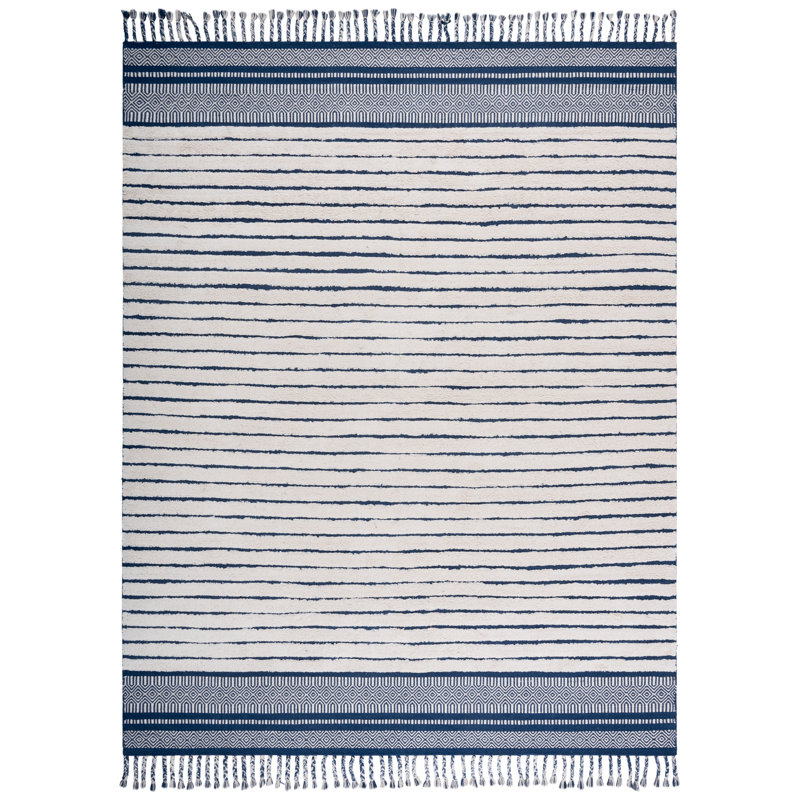 Judithanne Hand Woven Cotton Pile Striped Rug, Rectangle 8' x 10'