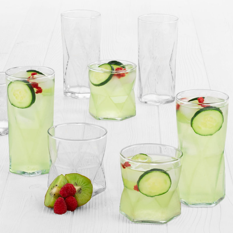 Libbey Rhombus Clear Glass 16-Piece Tumbler and Rocks Set