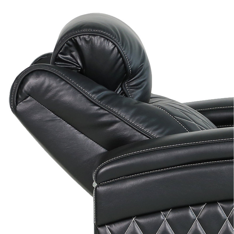 Siège de cinéma inclinable électrique en cuir véritable de 37,75 po de largeur avec porte-gobelet, Noir