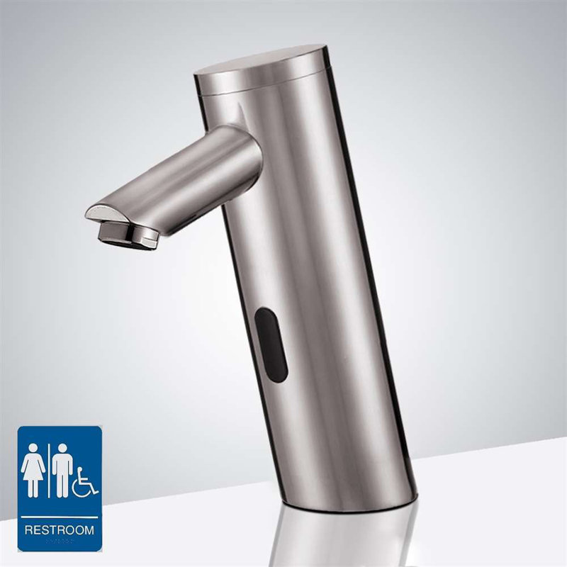 Commercial Brushed Nickel Faucet Durable Touchless Sensor for High Traffic Areas