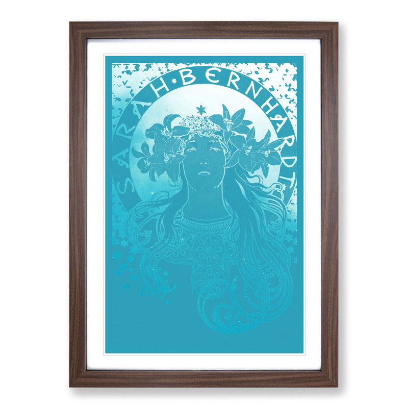 Sarah Bernhardt in Blue - Picture Frame Graphic Art, 36cm H x 27cm W x 2cm D, Walnut