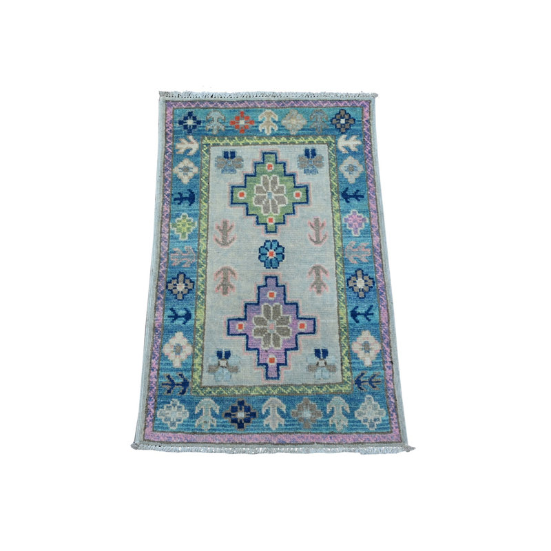 Tapis de style kazak à fusion colorée 1 pi 10 po x 2 pi 11 po gris chrome