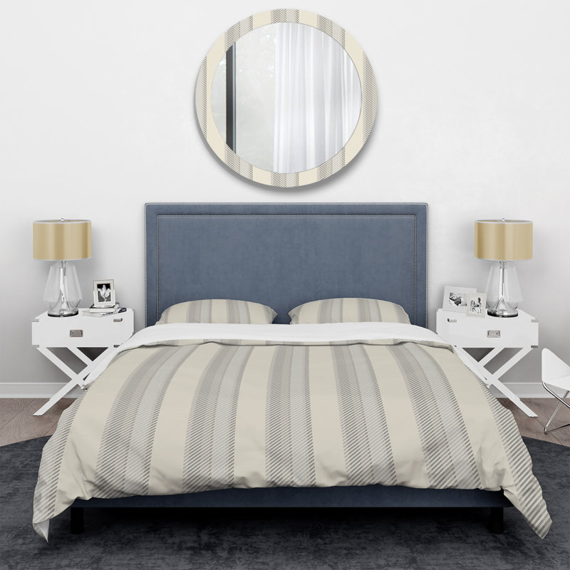 Motif rayé crème et gris - Ensemble de housse de couette abstrait - Microfibre de polyester