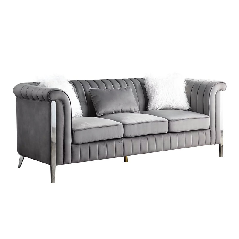 Ensemble de salon 2 pièces en velours, Velours gris, Argent