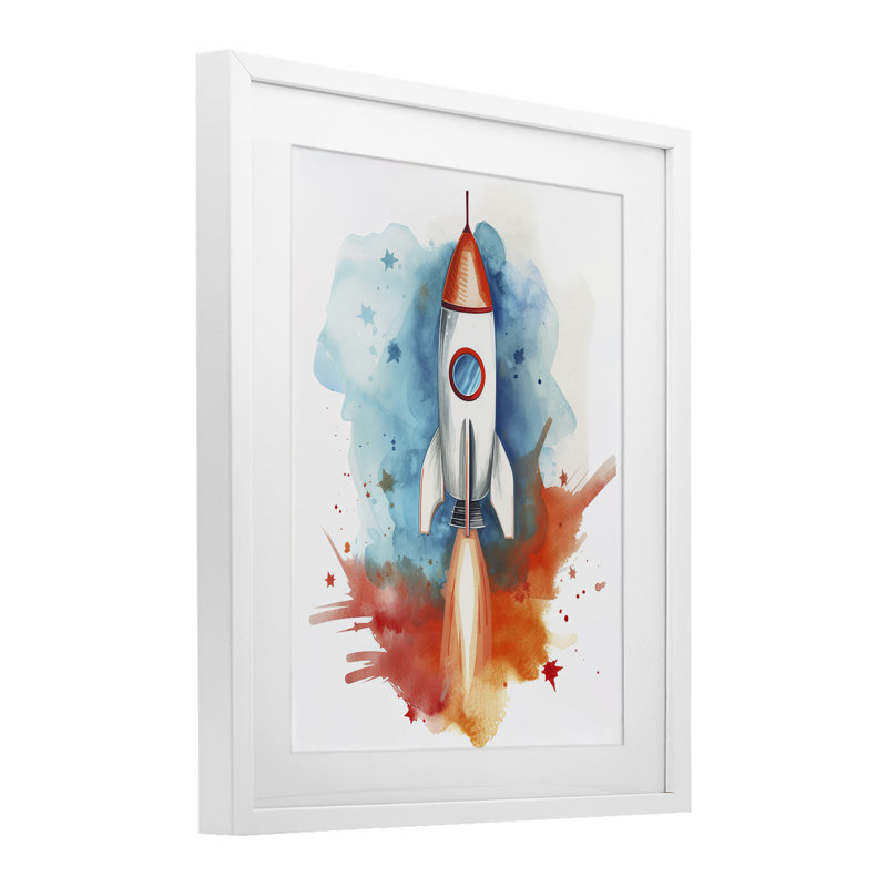 Impression de fusée sous-marine «Rocket», par Ray Powers, Cadre blanc côtier, H 21 po x l 17 po