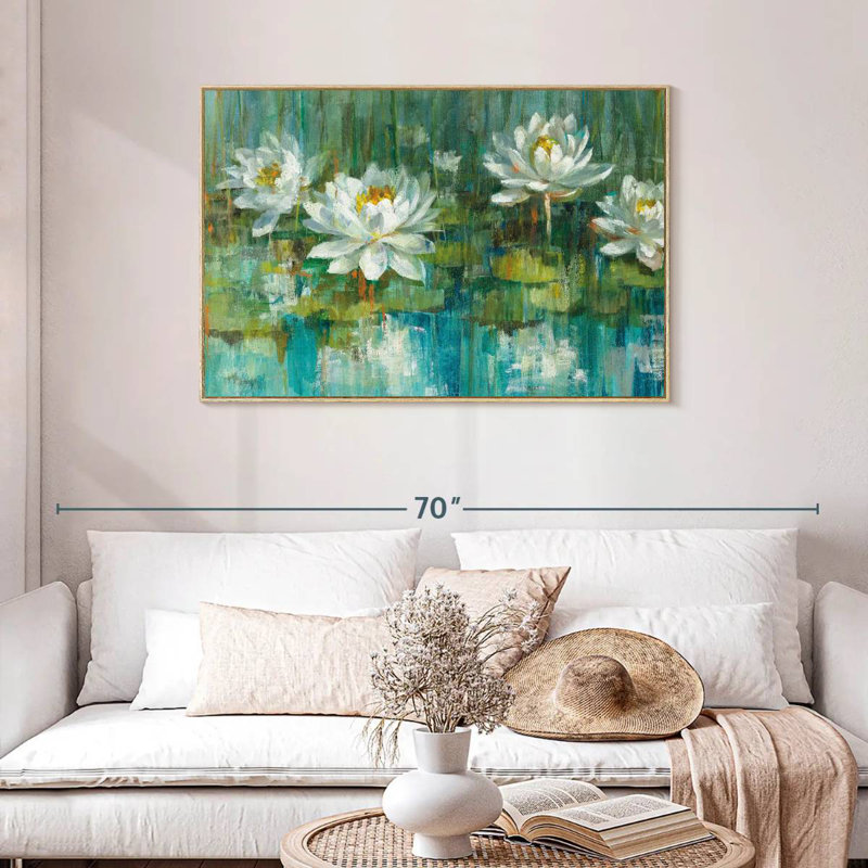 Récolte de nénuphars, Cadre flottant en bois naturel, 43 po x 29 po