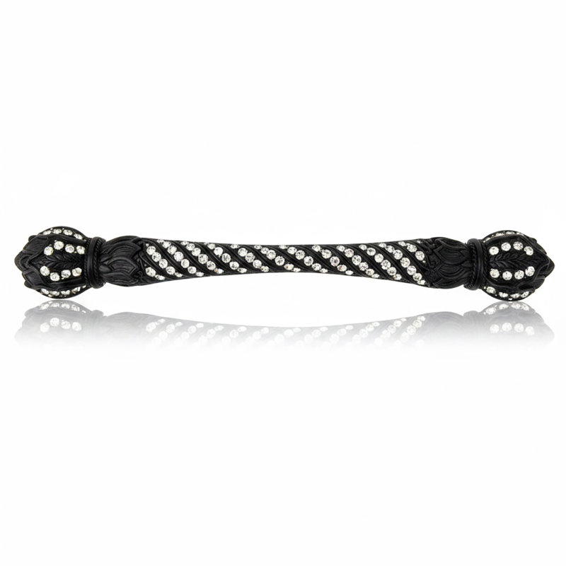 GLENDALE  5" CENTER TO CENTER PULL DECORATED WITH LIGHT COLORADO TOPAZ SWAROVSKI CRYSTALS IN MUSEUM GOLD PLATE, Matte Black