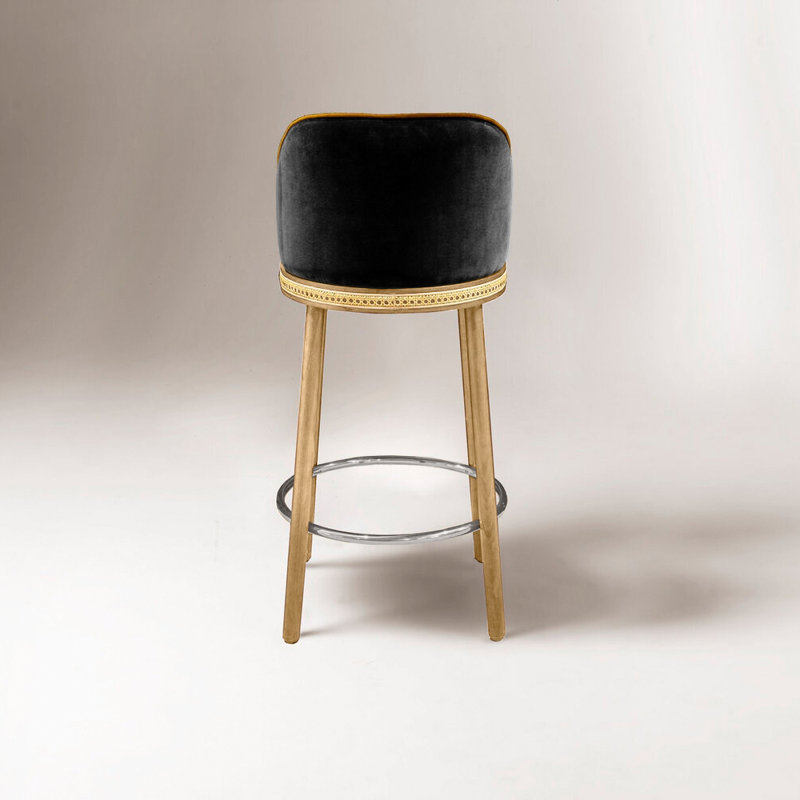 Tabouret de bar et de comptoir Alma, Nickel satiné, Noir, Tabouret de comptoir (siège d'une hauteur de 27 p