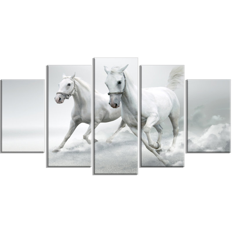 « running white horses », ensemble de 5 reproductions d’art mural sur toiles tendues